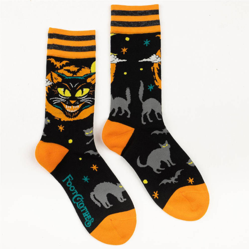 Footclothes - Vintage Black Cat Crew Sokken - Zwart/Oranje
